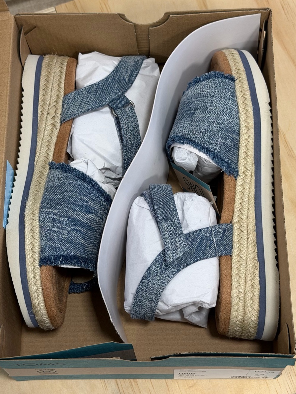 Toms Kids Denim-Style Platform Sandals in Blue